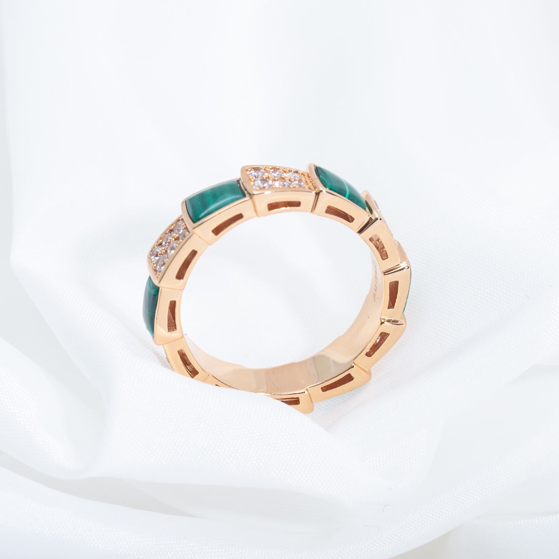 [⭐Hevara Jewelry]SERPENTI RING PINK GOLD MALACHITE DIAMOND PAVED 4MM