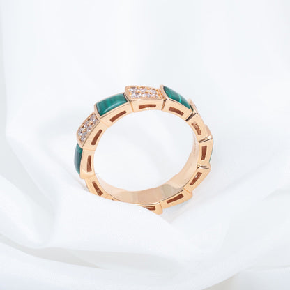 [⭐Hevara Jewelry]SERPENTI RING PINK GOLD MALACHITE DIAMOND PAVED 4MM