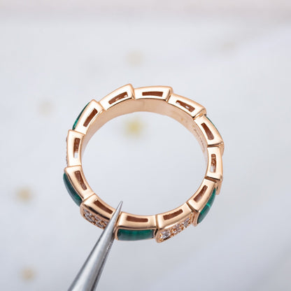 [⭐Hevara Jewelry]SERPENTI RING PINK GOLD MALACHITE DIAMOND PAVED 4MM