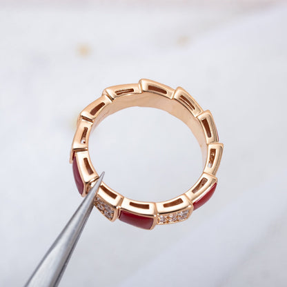 [⭐Hevara Jewelry]SERPENTI RING PINK GOLD CARNELIAN DIAMOND PAVED 4MM