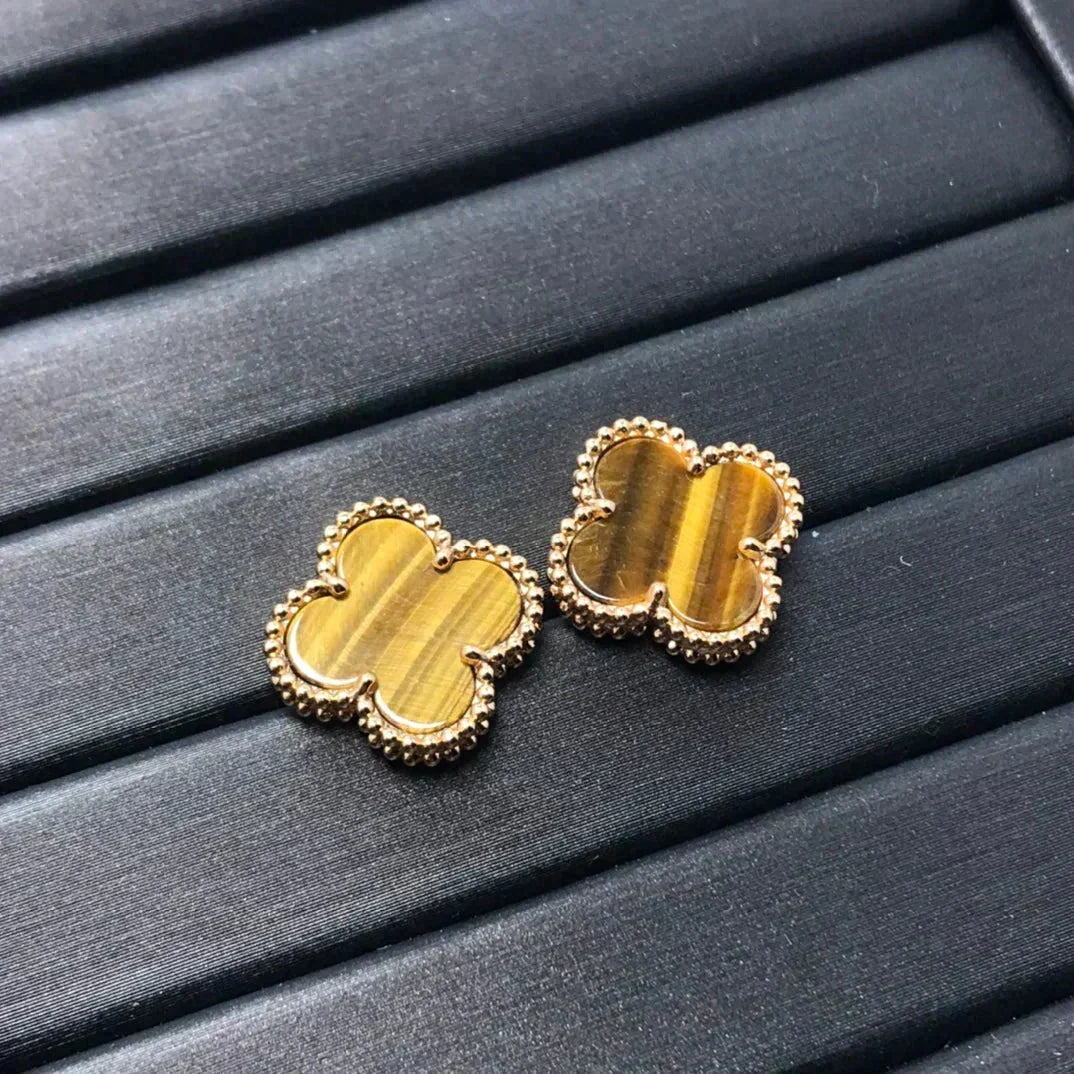 [⭐Hevara Jewelry]CLOVER MEDIUM 1 MOTIFS TIGER EYE EARRINGS