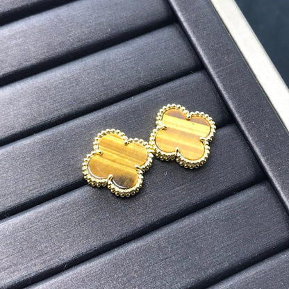 [⭐Hevara Jewelry]CLOVER MEDIUM 1 MOTIFS TIGER EYE EARRINGS