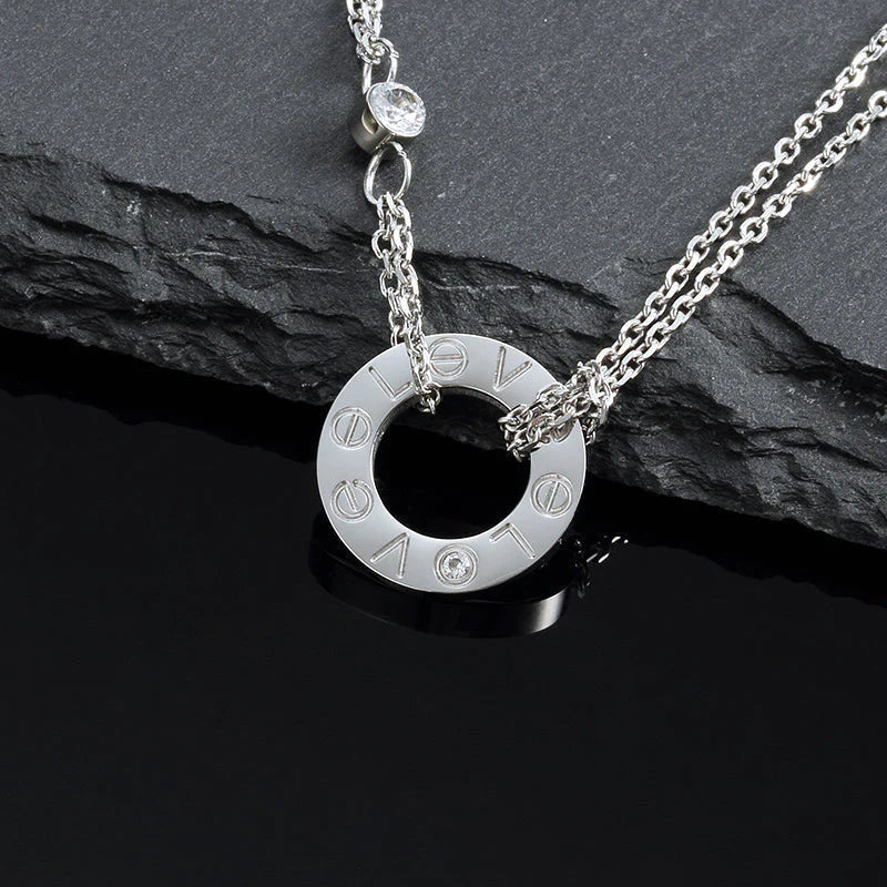 [⭐Hevara Jewelry]LOVE NECKLACE 16MM 2 DIAMONDS
