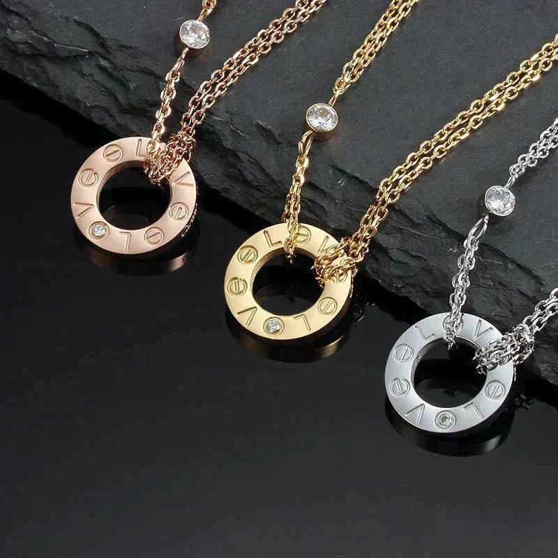 [⭐Hevara Jewelry]LOVE NECKLACE 16MM 2 DIAMONDS
