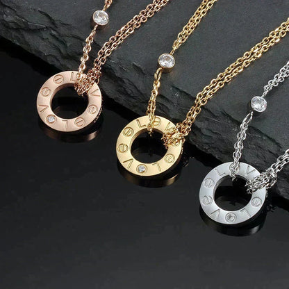 [⭐Hevara Jewelry]LOVE NECKLACE 16MM 2 DIAMONDS
