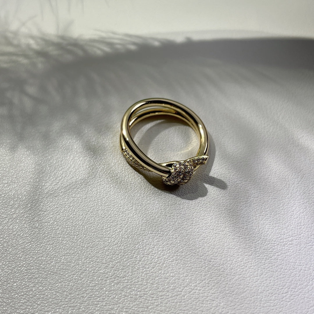 [Hevara Jewelry]KNOT RING DOUBLE ROW GOLD DIAMOND
