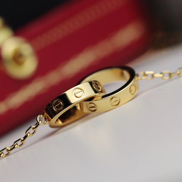 [⭐Hevara Jewelry]LOVE NECKLACE DOUBLE RING GOLD