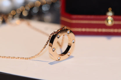 [⭐Hevara Jewelry]LOVE NECKLACE 16MM 6 DIAMONDS PINK GOLD