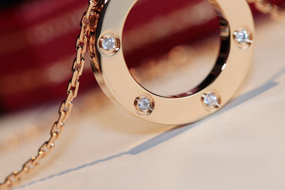 [⭐Hevara Jewelry]LOVE NECKLACE 16MM 6 DIAMONDS PINK GOLD