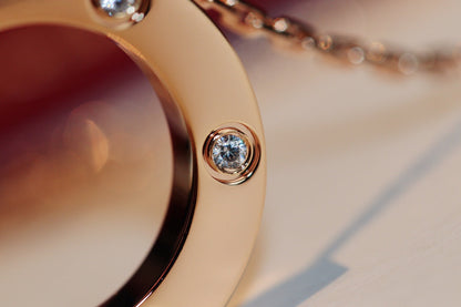 [⭐Hevara Jewelry]LOVE NECKLACE 16MM 6 DIAMONDS PINK GOLD