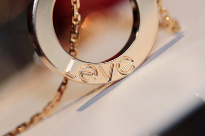 [⭐Hevara Jewelry]LOVE NECKLACE 16MM 6 DIAMONDS PINK GOLD