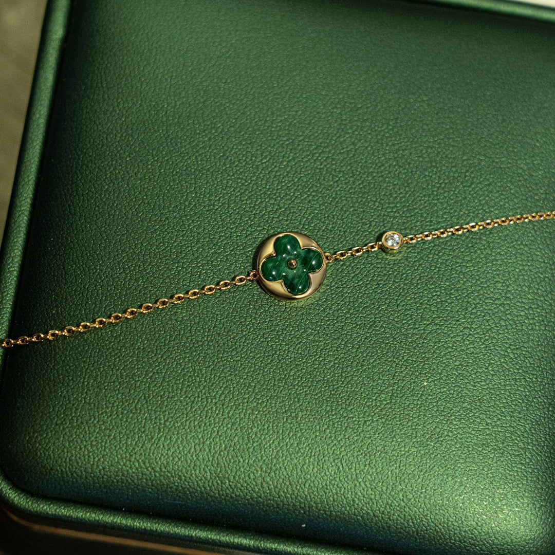 [⭐Hevara Jewelry]SUN MALACHITE 1 DIAMOND PINK GOLD BRACELET