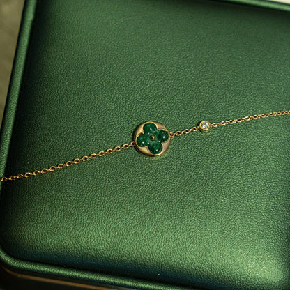 [⭐Hevara Jewelry]SUN MALACHITE 1 DIAMOND PINK GOLD BRACELET