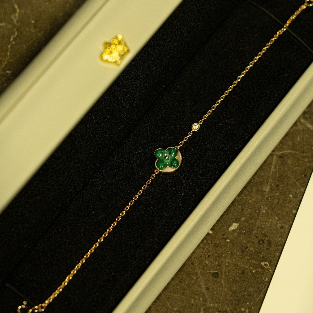 [⭐Hevara Jewelry]SUN MALACHITE 1 DIAMOND PINK GOLD BRACELET