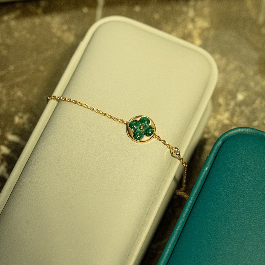 [⭐Hevara Jewelry]SUN MALACHITE 1 DIAMOND PINK GOLD BRACELET