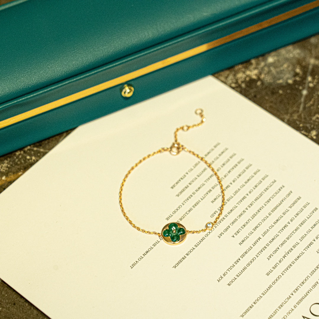 [⭐Hevara Jewelry]SUN MALACHITE 1 DIAMOND PINK GOLD BRACELET
