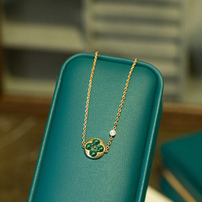 [⭐Hevara Jewelry]SUN MALACHITE 1 DIAMOND PINK GOLD BRACELET