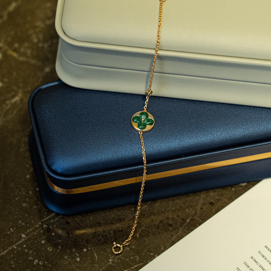 [⭐Hevara Jewelry]SUN MALACHITE 1 DIAMOND PINK GOLD BRACELET