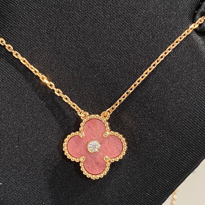 [⭐Hevara Jewelry]CLOVER 15MM DIAMOND RHODONITE NECKLACE
