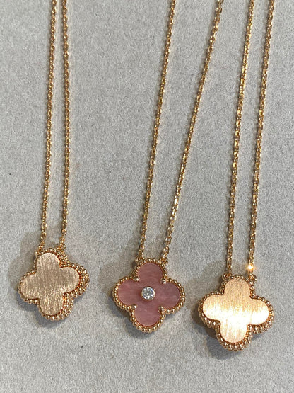 [⭐Hevara Jewelry]CLOVER 15MM DIAMOND RHODONITE NECKLACE