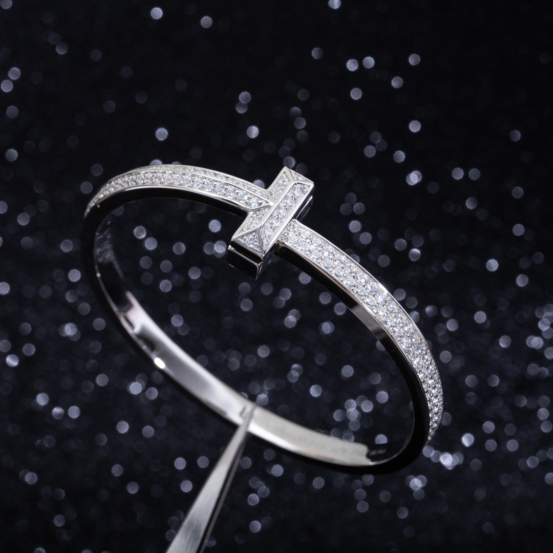 [Hevara Jewelry]WIDE DIAMONDS HINGED BANGLE SILVER