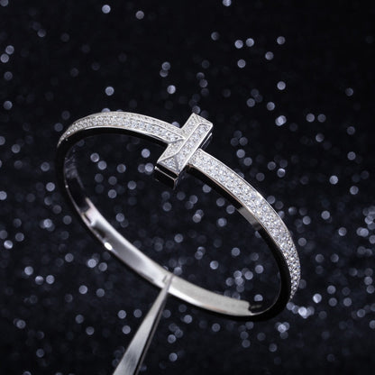 [Hevara Jewelry]WIDE DIAMONDS HINGED BANGLE SILVER
