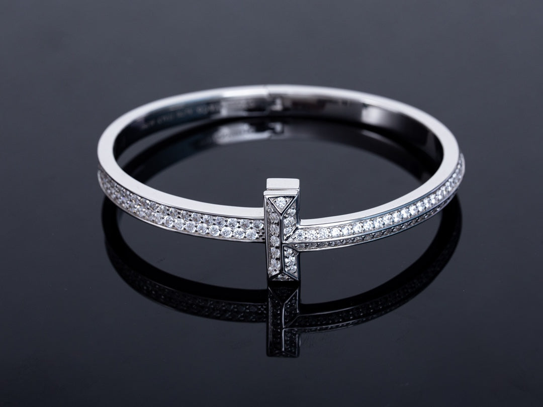 [Hevara Jewelry]WIDE DIAMONDS HINGED BANGLE SILVER