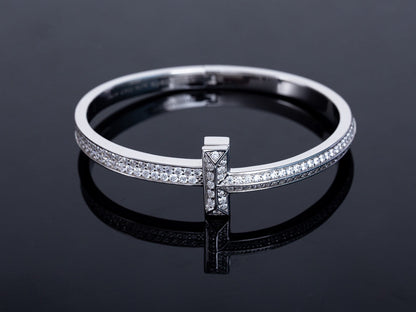 [Hevara Jewelry]WIDE DIAMONDS HINGED BANGLE SILVER