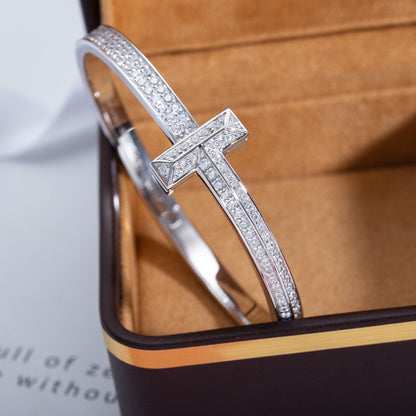 [Hevara Jewelry]WIDE DIAMONDS HINGED BANGLE SILVER