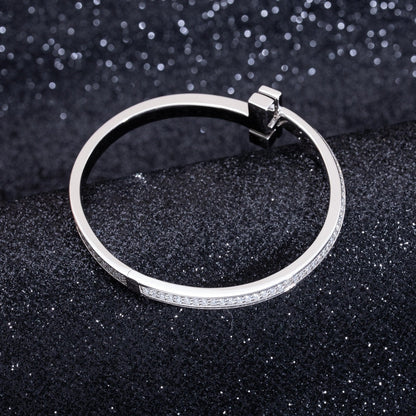 [Hevara Jewelry]WIDE DIAMONDS HINGED BANGLE SILVER
