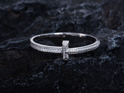 [Hevara Jewelry]WIDE DIAMONDS HINGED BANGLE SILVER