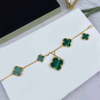 [⭐Hevara Jewelry]MAGIC CLOVER MALACHITE GOLD BRACELET 5 MOTIFS