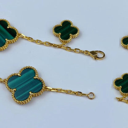 [⭐Hevara Jewelry]MAGIC CLOVER MALACHITE GOLD BRACELET 5 MOTIFS