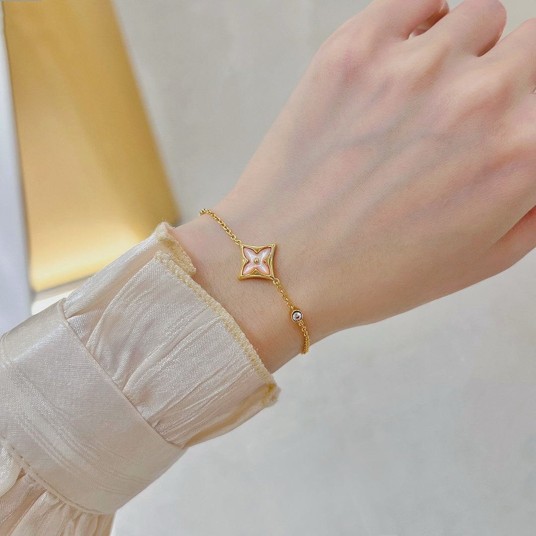 [⭐Hevara Jewelry]STAR 1 DIAMOND PINK GOLD BRACELET