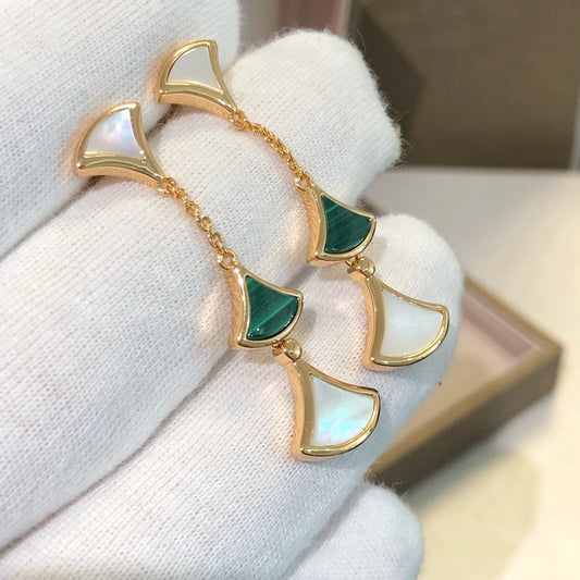 [⭐Hevara Jewelry]DREAM EARRINGS 3 MOTIFS MALACHITE MOP PINK GOLD