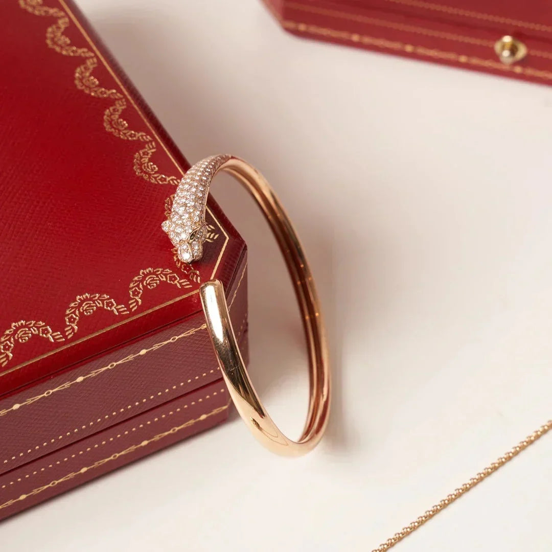 [⭐Hevara Jewelry]PANTHERE HALF DIAMOND OPEN BRACELET