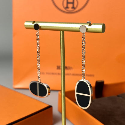 [⭐Hevara Jewelry]CHAINE VERSO BLACK CERAMIC EARRINGS