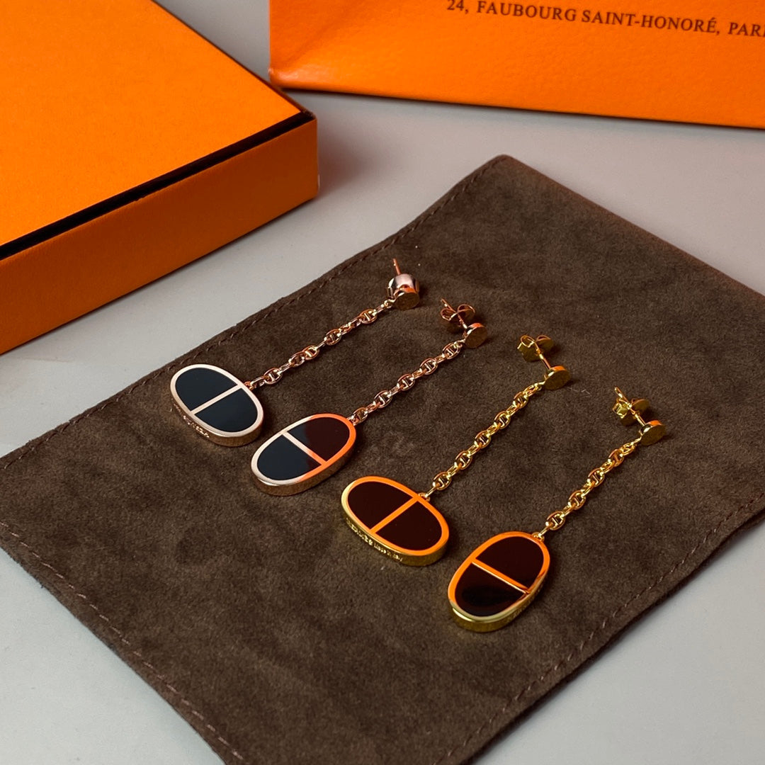[⭐Hevara Jewelry]CHAINE VERSO BLACK CERAMIC EARRINGS