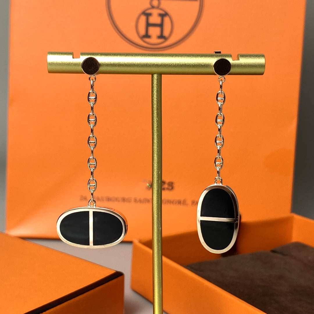 [⭐Hevara Jewelry]CHAINE VERSO BLACK CERAMIC EARRINGS