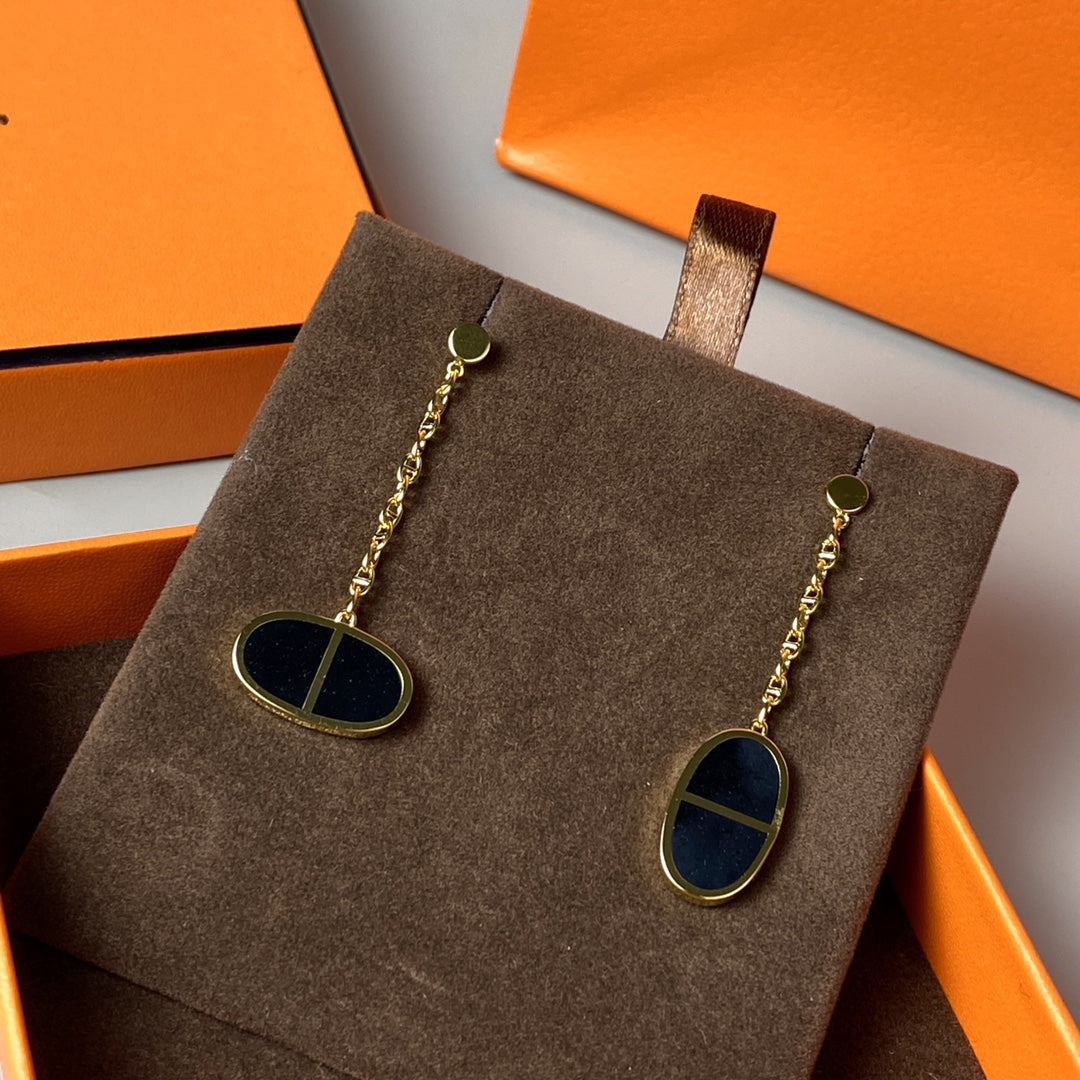 [⭐Hevara Jewelry]CHAINE VERSO BLACK CERAMIC EARRINGS