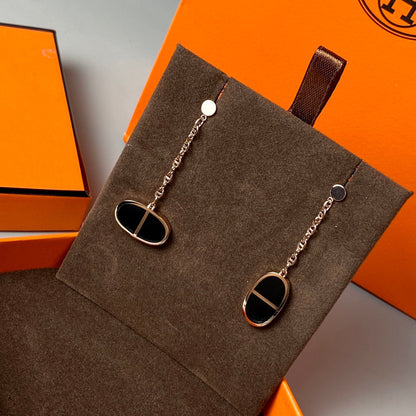 [⭐Hevara Jewelry]CHAINE VERSO BLACK CERAMIC EARRINGS