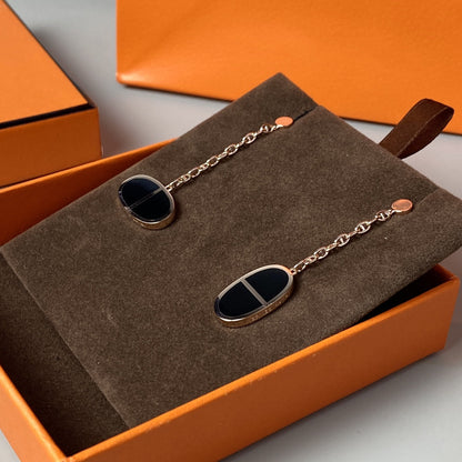 [⭐Hevara Jewelry]CHAINE VERSO BLACK CERAMIC EARRINGS