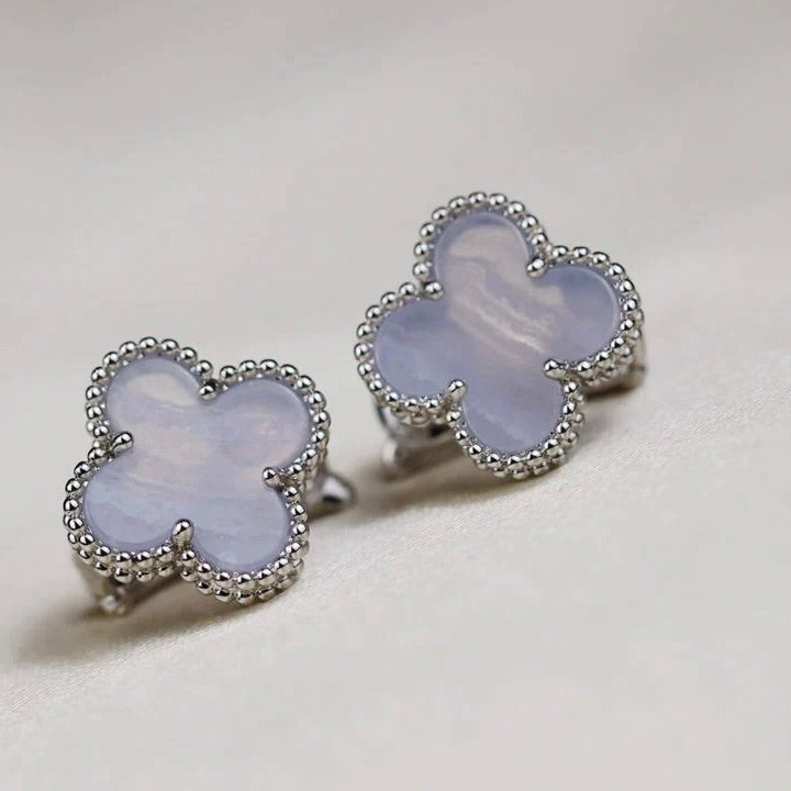 [⭐Hevara Jewelry]CLOVER MEDIUM 1 MOTIFS  WHITE MOP EARRINGS SILVER