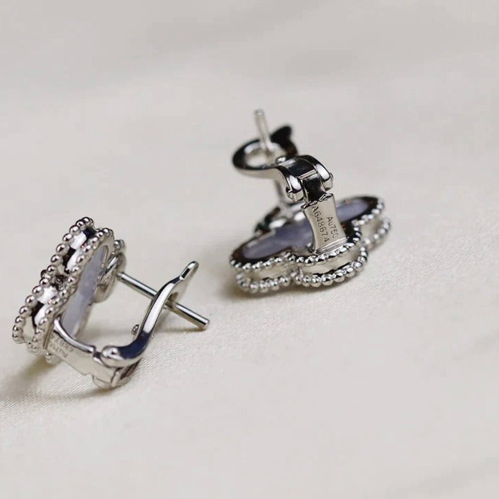 [⭐Hevara Jewelry]CLOVER MEDIUM 1 MOTIFS  WHITE MOP EARRINGS SILVER