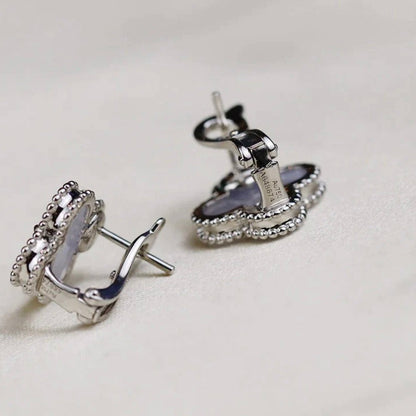 [⭐Hevara Jewelry]CLOVER MEDIUM 1 MOTIFS  WHITE MOP EARRINGS SILVER