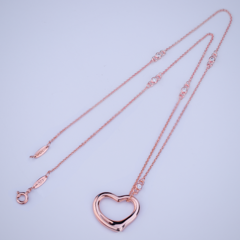 [Hevara Jewelry]OPEN HEART PEDANT PINK GOLD NECKLACE
