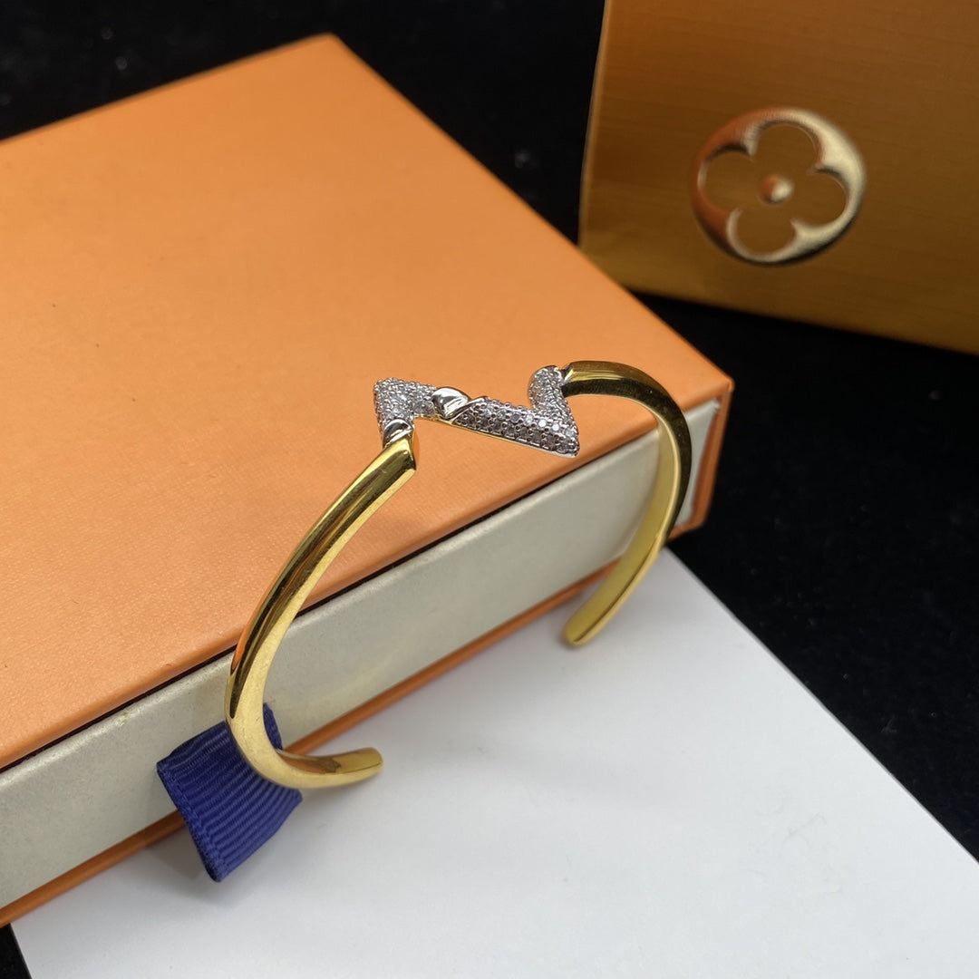 [⭐Hevara Jewelry]VOLTE UPSITE DOWN DIAMOND GOLD OPEN BRACELET