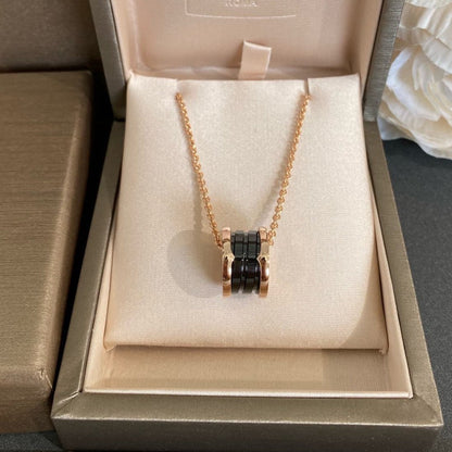 [⭐Hevara Jewelry]ZERO 1 BLACK CERAMIC PINK GOLD NECKLACE