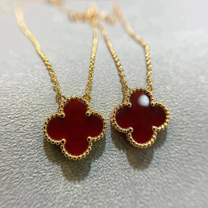 [⭐Hevara Jewelry]CLOVER 15MM CARNELIAN SINGLE FLOWER NECKLACE