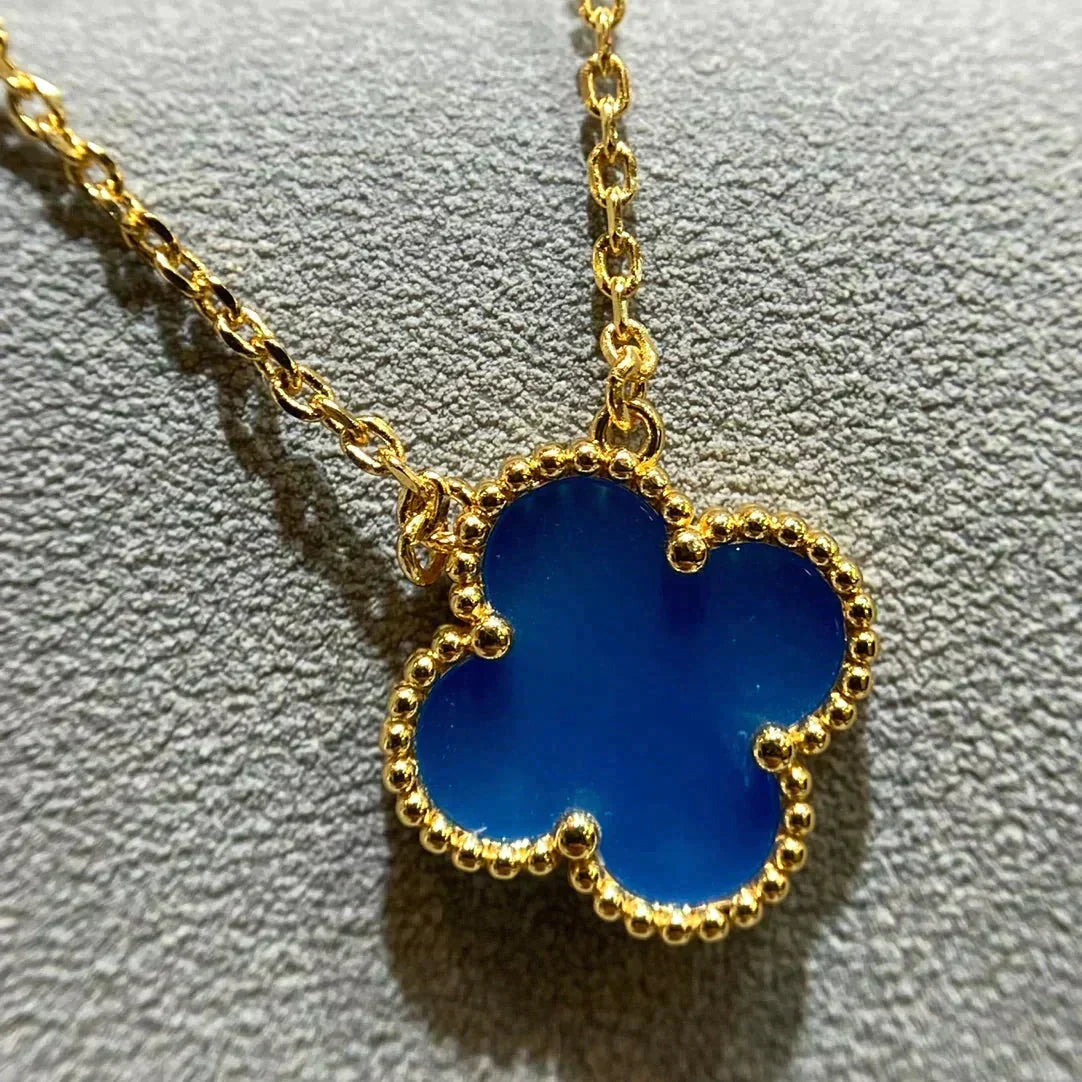 [⭐Hevara Jewelry]CLOVER 15MM BLUE AGATE NECKLACE